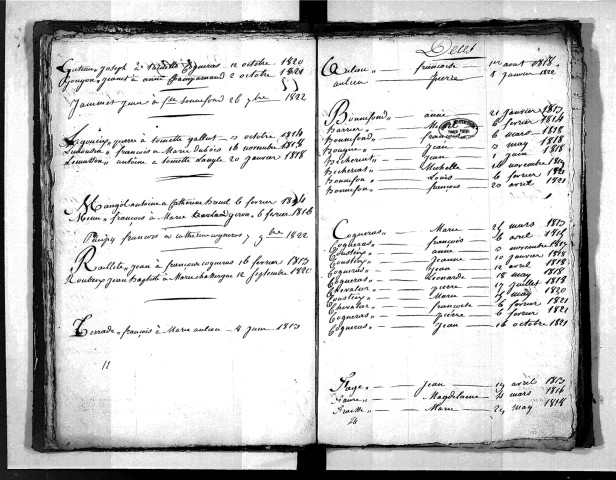 Tables décennales des mariages (1813-1822)