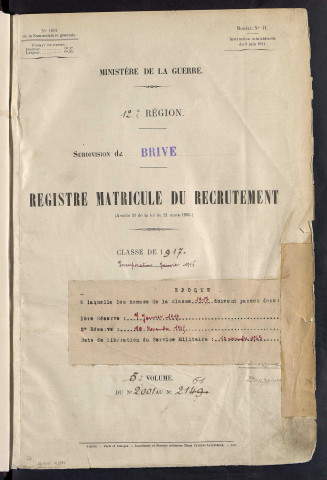 Classe 1917 : matricules 2001 à 2150.