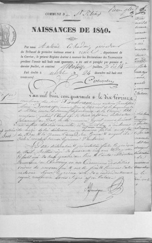 Naissances, mariages, décès (1833-1842)