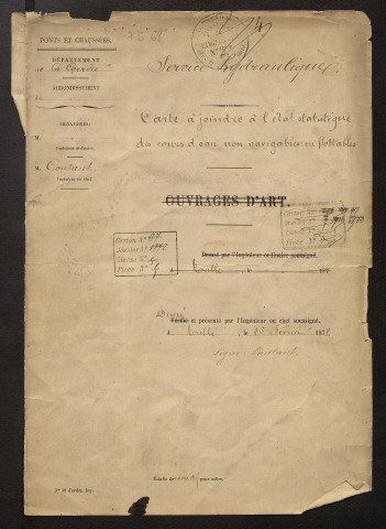 Instructions et correspondances, états statistiques des rivières non navigables ni flottables et des irrigations et usines, tableaux périodiques de l'activité du service hydraulique, cartes des irrigations du département.