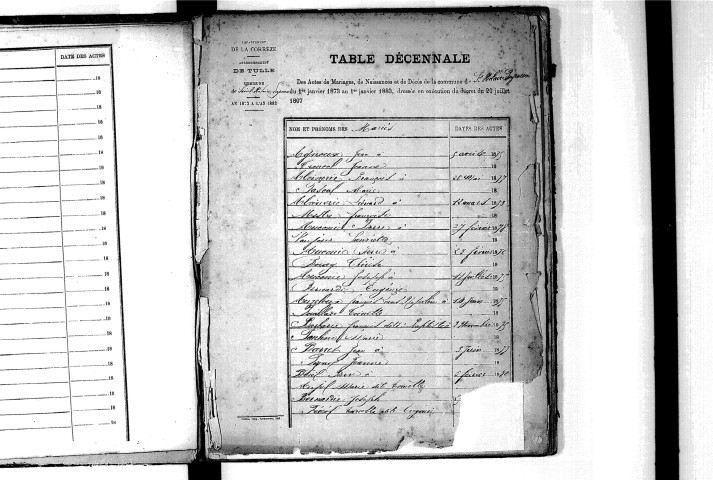 Tables décennales des mariages (1873-1882)