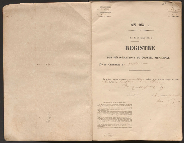 Délibérations du conseil municipal. 15 août 1855-28 juin 1863