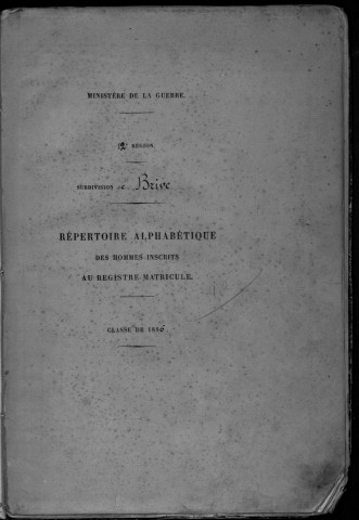 Classe 1886 : table alphabétique.