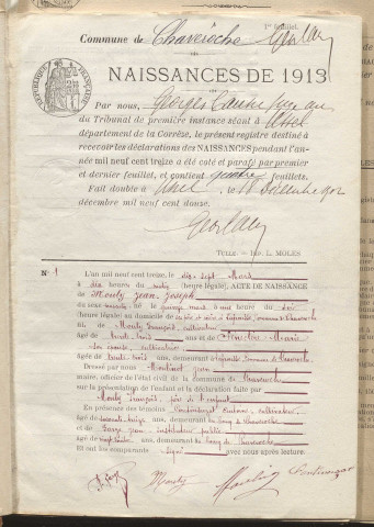 Naissances, mariages, décès (1913-1922).