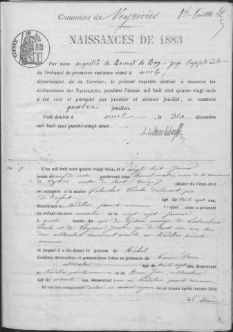 Naissances, mariages, décès (1883-1892)