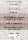 Répertoire alphabétique et chronologique : maître Brugeilles Jean Maximin (1866-4 octobre 1890), maître Laumond Jean-Baptiste (4 octobre 1890 -1906)