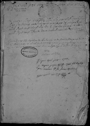 Baptêmes, mariages, sépultures (1726-1757)