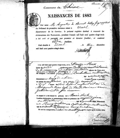 Naissances, mariages, décès (1883-1892)