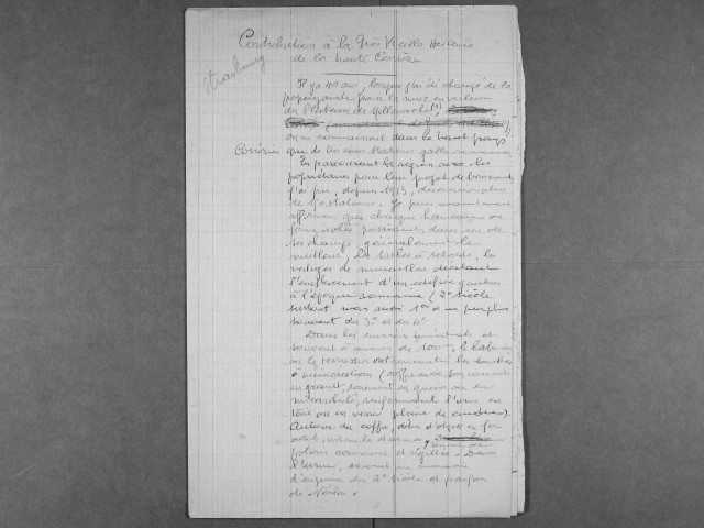 Conférences et études. Contribution à la très vieille histoire locale, Le vieux passé de Bort, Origines et évolution de l'homme : notes, textes manuscrits, croquis.