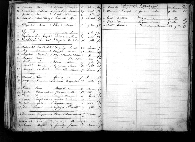 Tables décennales des mariages (1853-1862)