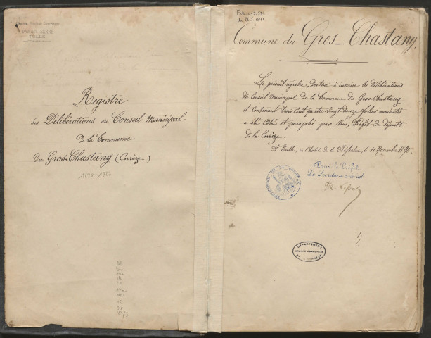 Délibérations du conseil municipal. 16 novembre 1890-20 février 1927