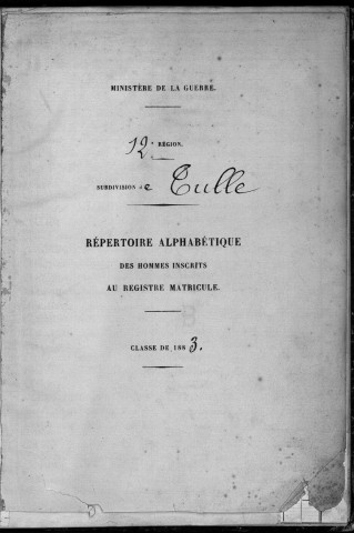 Classe 1883 : table alphabétique.