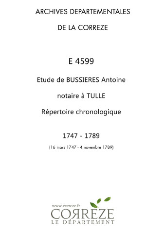 Répertoire chronologique : 16 mars 1747-4 novembre 1789