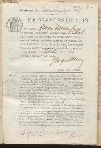 Naissances, mariages, décès (1913-1922).