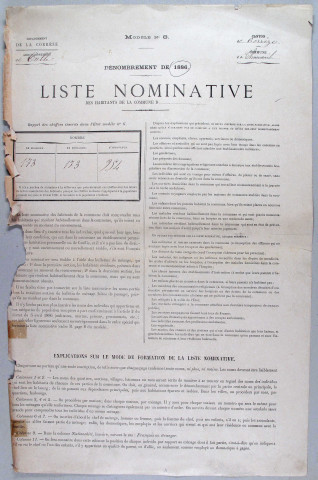 Population : listes nominatives (1886-1975), mouvements de population (1888-1896).