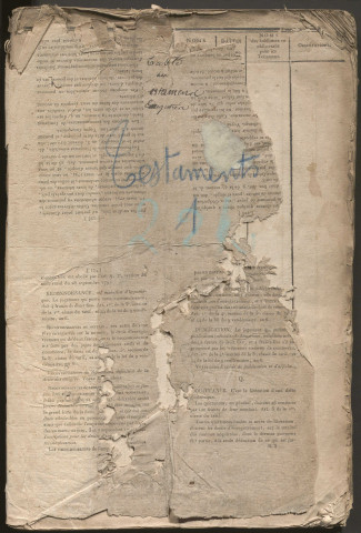 Table des testaments enregistrés..