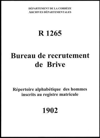 Classe 1902 : table alphabétique.