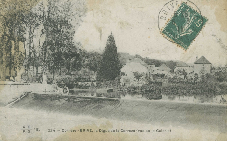 Brive-la-Gaillarde : "224 - Corrèze - Brive, la digue de la Corrèze (vue de la Guierle)".