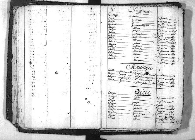 Tables décennales des naissances, mariages, décès (lettre D) (1803-1812)