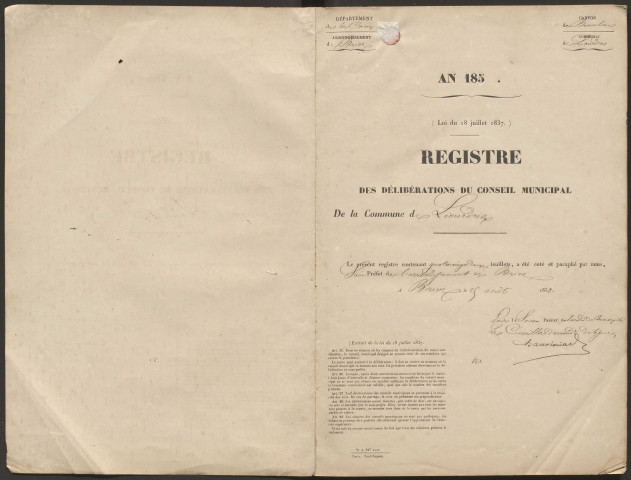 Délibérations du conseil municipal. 25 septembre 1853-15 avril 1864