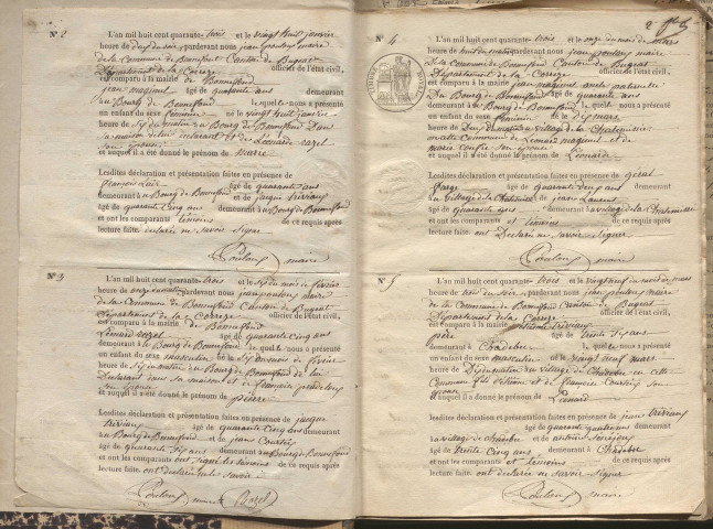 Naissances, mariages, décès (1843-1852)