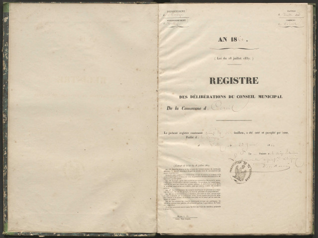 Délibérations du conseil municipal. 15 août 1860-28 février 1869