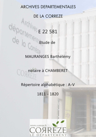 Répertoire alphabétique : A-V