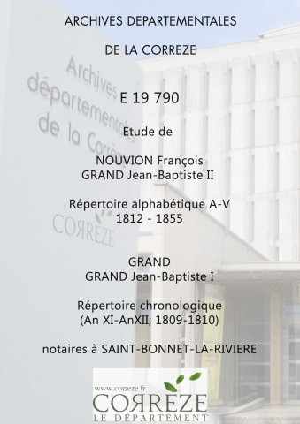 Répertoire alphabétique A-V et chronologique : an XI-XII, 1809-1810, 1812-1855,