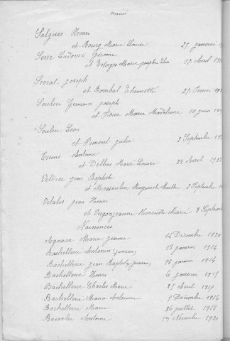 Tables décennales des naissances (1913-1922)