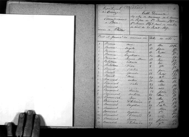 Tables décennales des naissances (1853-1862)
